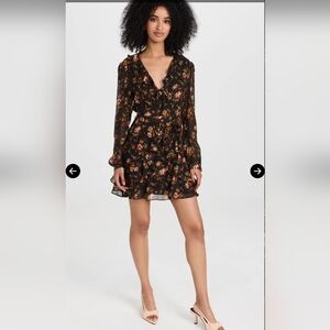 PAIGE Tamera Black Floral Silk Ruffled Mini Dress Size XXS